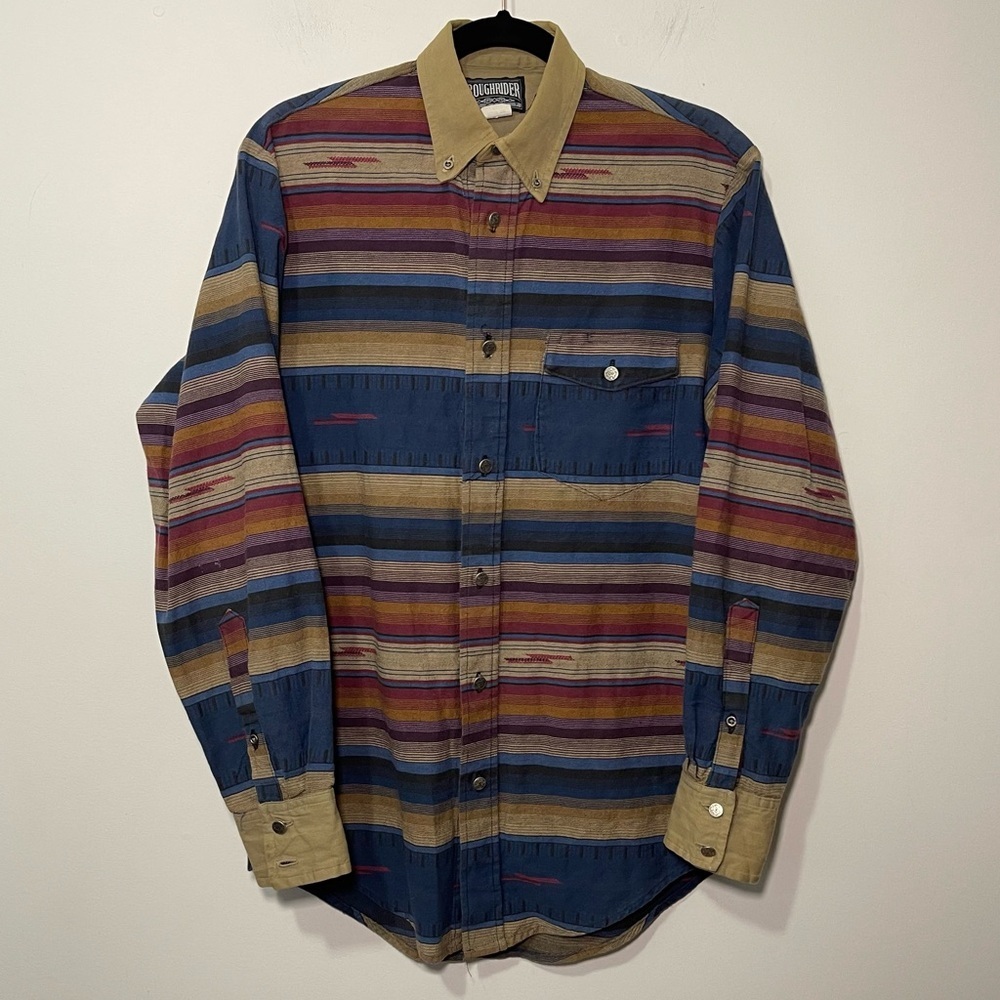 VTG 90s Rough Rider By Circle T Western Aztec Button Down Shirt Men's size S USA
